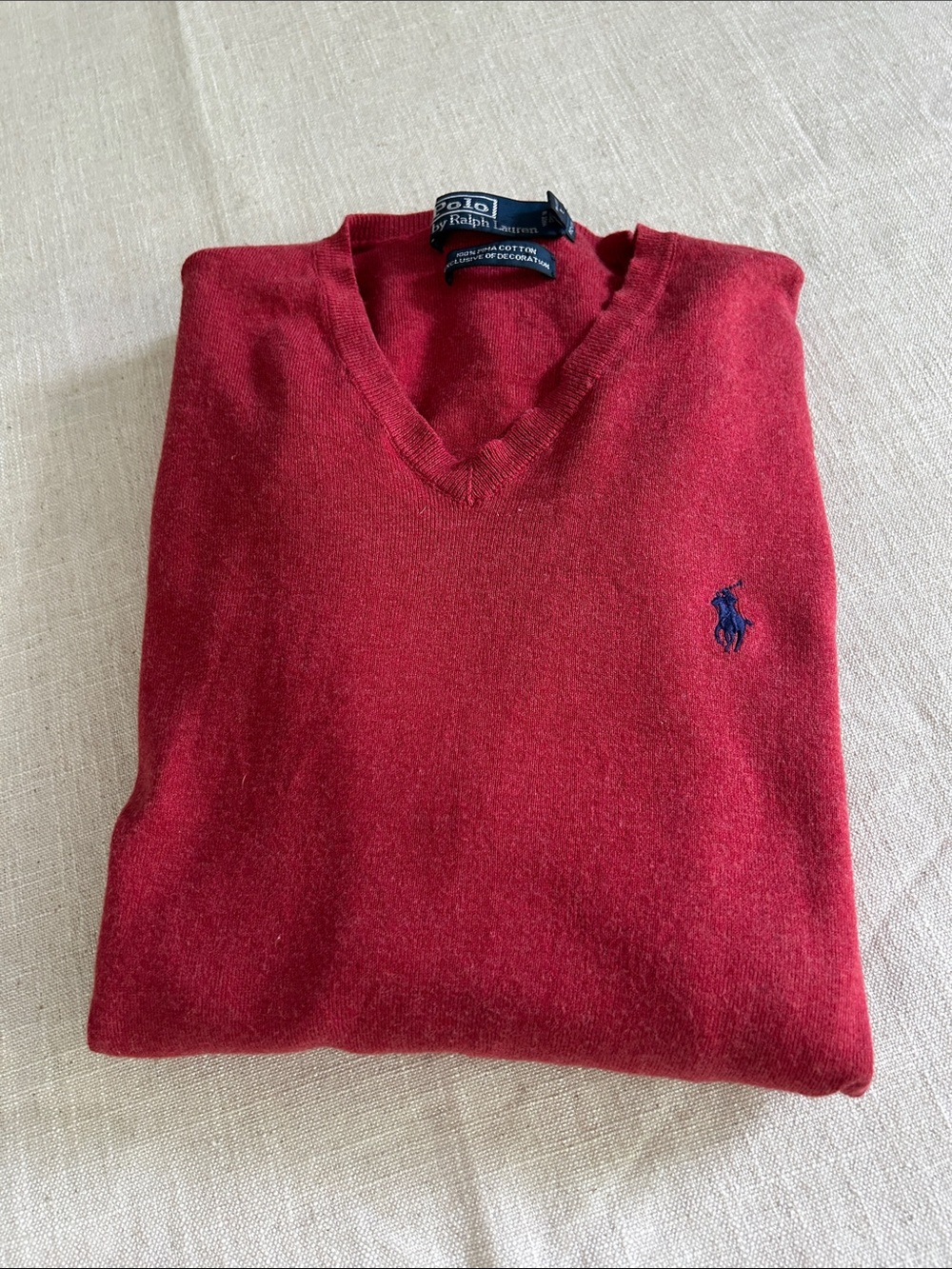 Vintage Polo by Ralph Lauren Pima Cotton V-Neck Sweater Men's Medium Red Casual - Picture 10 of 10